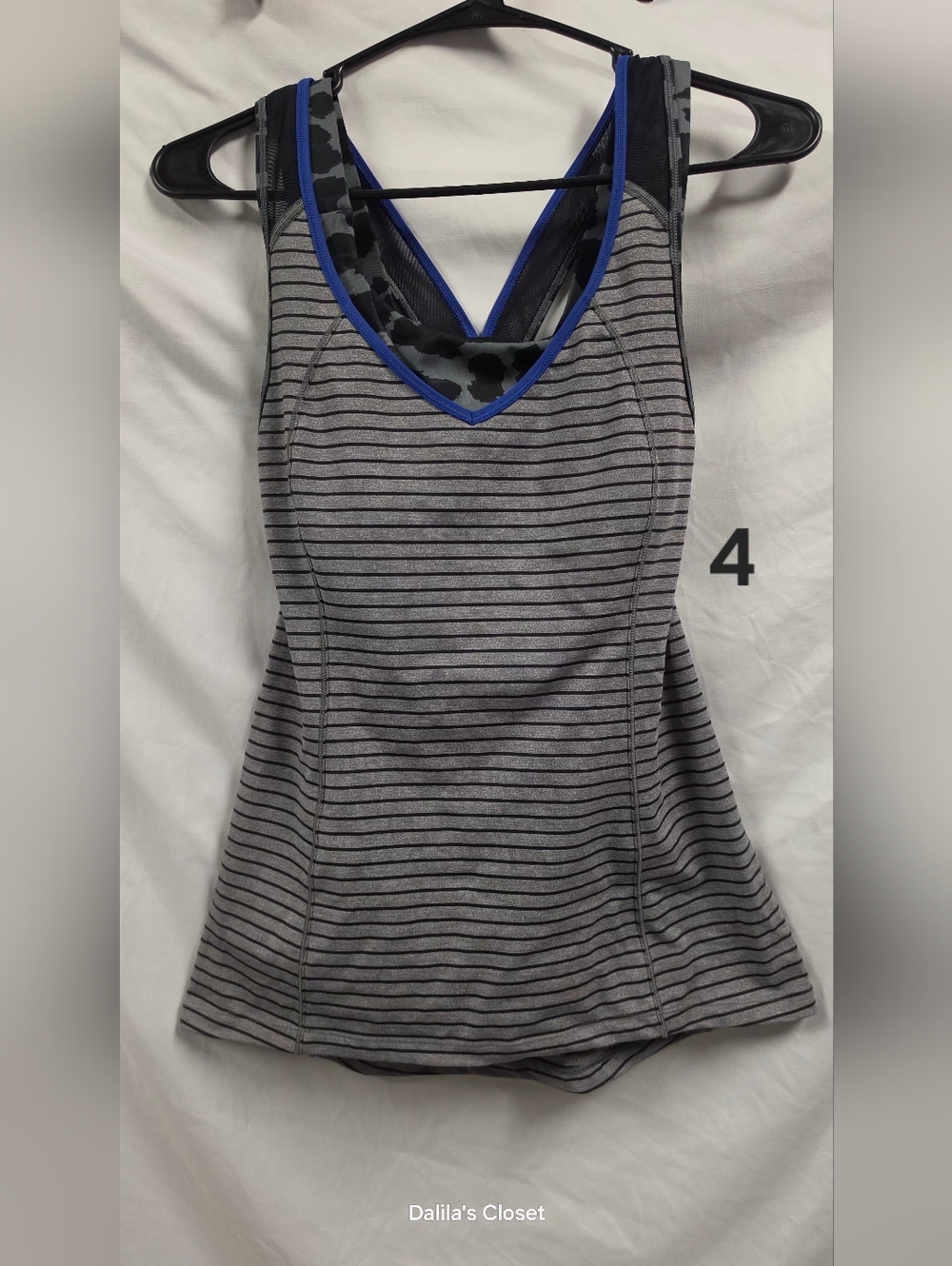 lululemon athletica Gray & Black Striped Tank with Blue Trim